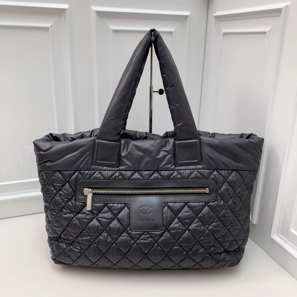 Chanel Puffer Tote Diamond Top Handle Bag Black Women Fashion