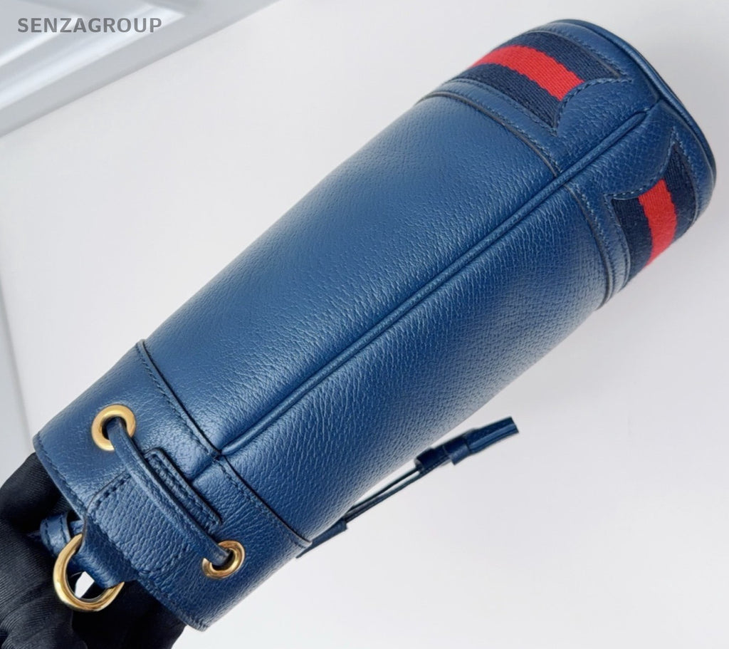 Gucci Ophidia Bucket Top Handle Bag Crossbody Blue Gold Women Classic Fashion