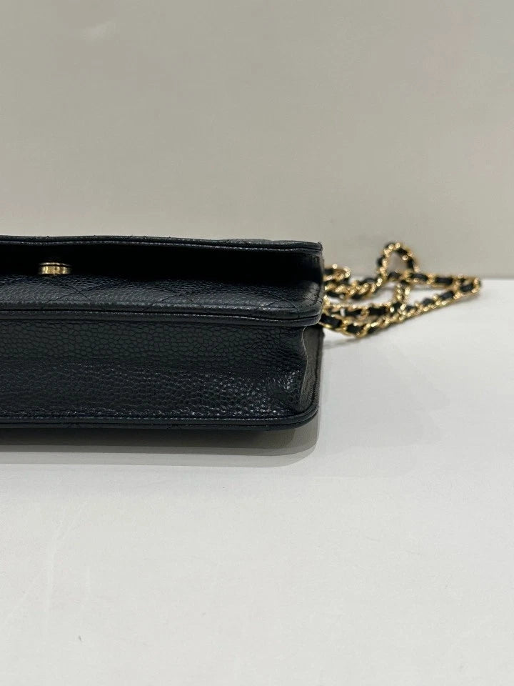 CHANEL Black Gold Leather WOC Crossbody Bag For Women