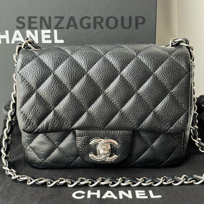 Chanel Classic Flap Black Silver Calfskin Chain Shoulder Crossbody Bag