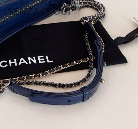 Chanel Gabrielle Denim PM Chain Shoulder Bag Crossbody Blue Gold Women Classic