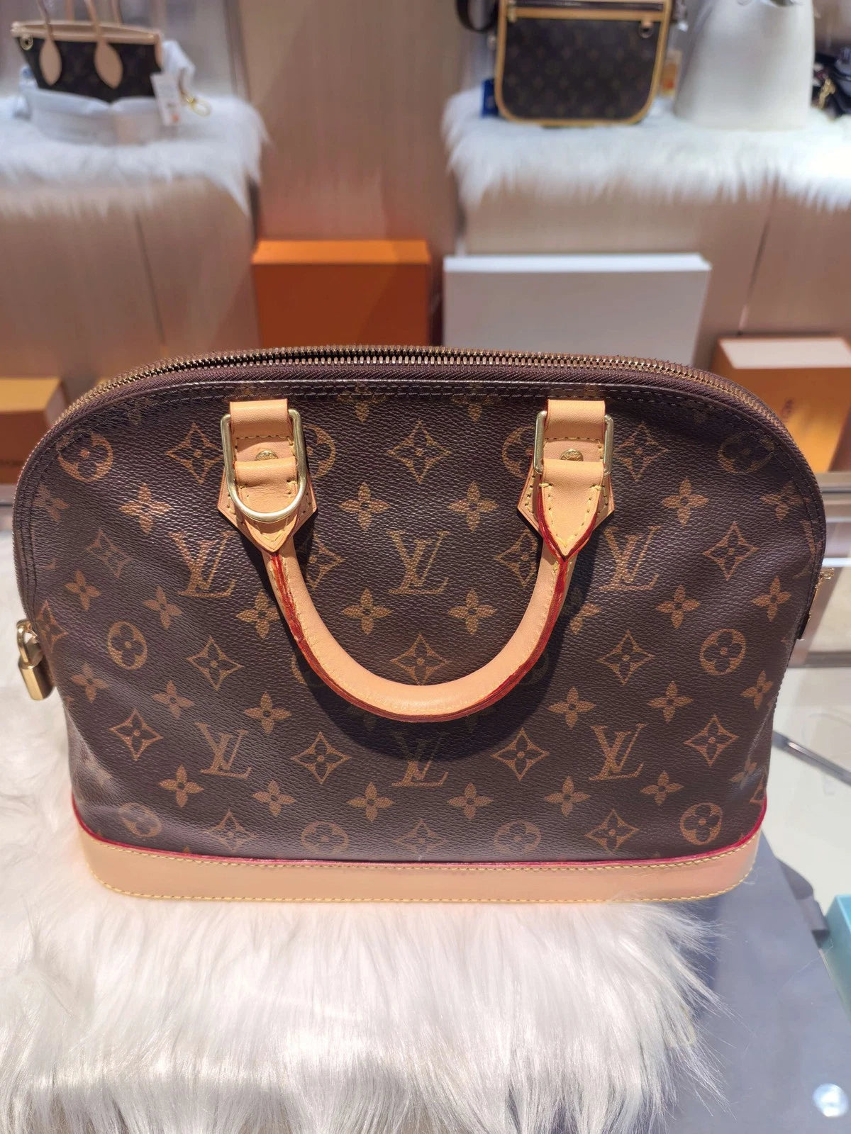 Authentic Louis Vuitton Canvas Alma Top Handle Bag For Women