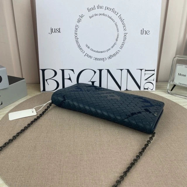 Bottega Veneta Long Wallet Chain Crossbody Gray For Women