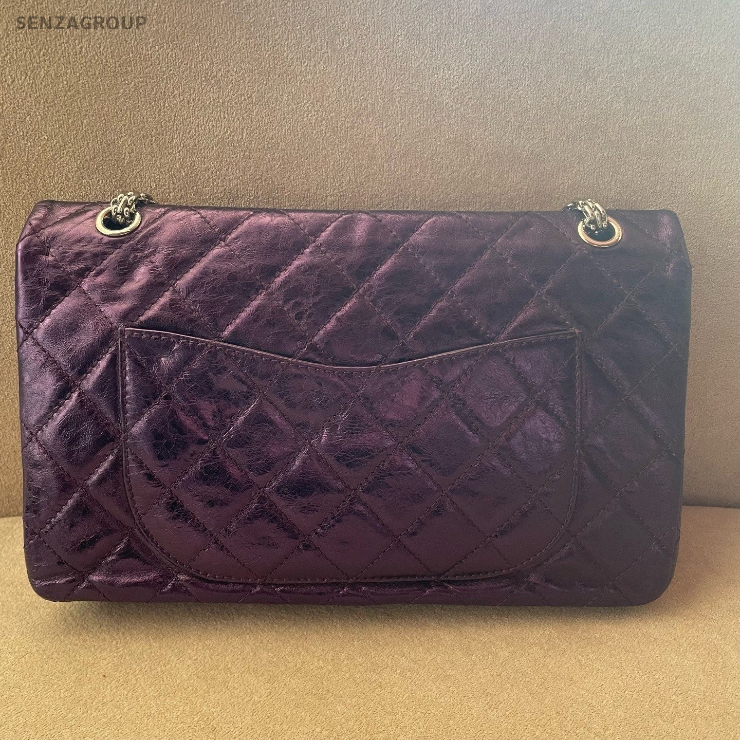 Chanel Diamond GM Chain Shoulder Bag Purple Silver Used Women Classic Designer