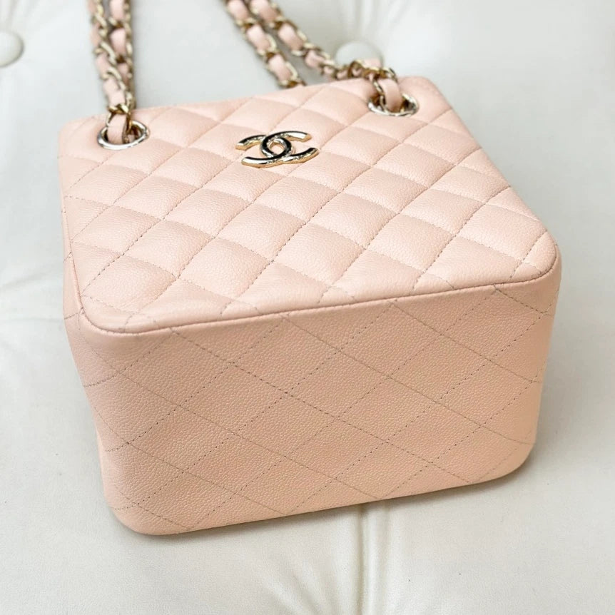 Chanel Tote Mini Calfskin Chain Shoulder Bag Pink Gold Diamond Women Classic S
