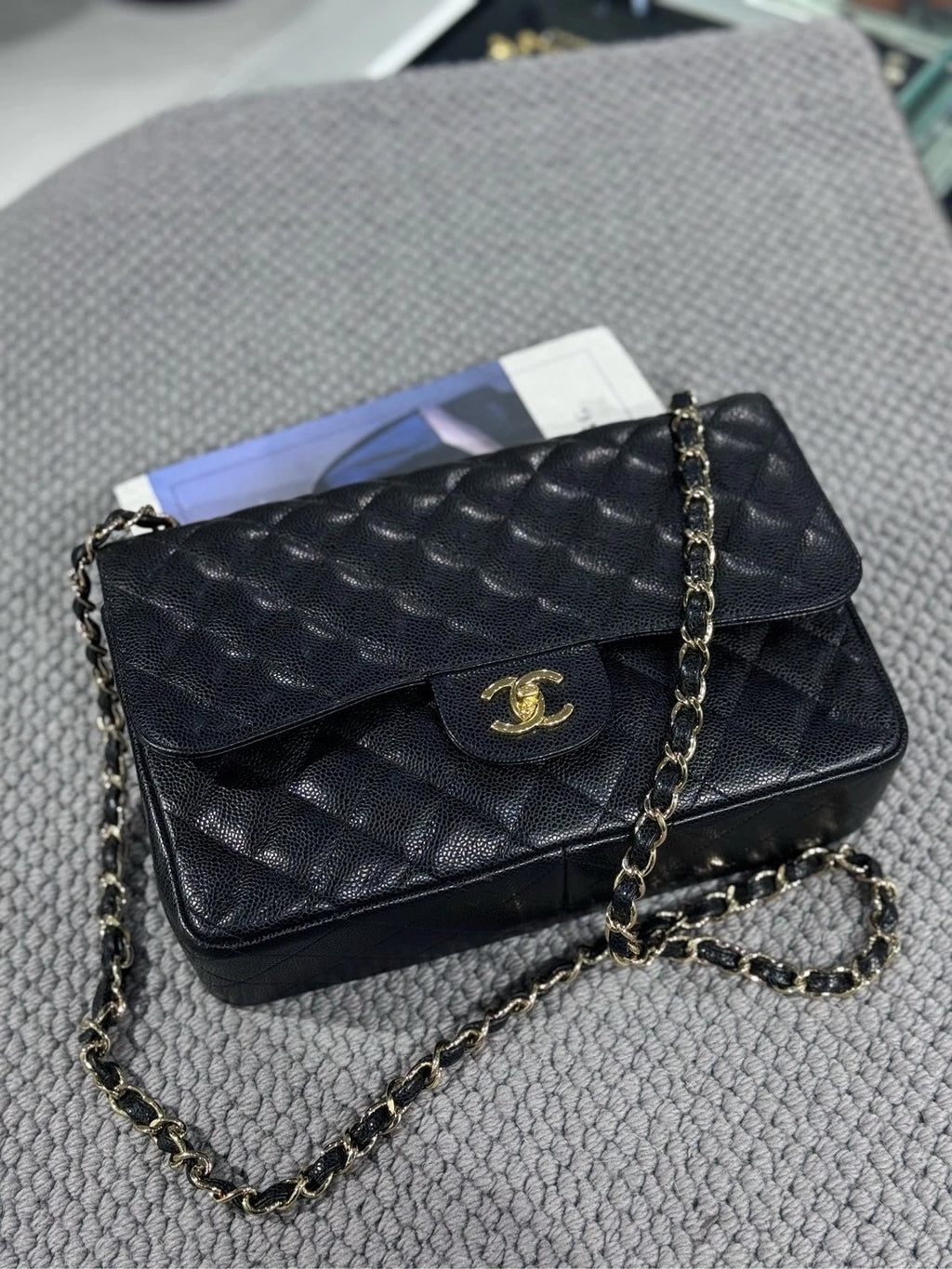 CHANEL CF Jumbo Black Leather Shoulder Bag For Women Pre-owned