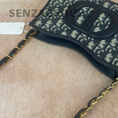 Dior CD Signature Oblique Hobo Bag Black Gold Shoulder Tote for Women