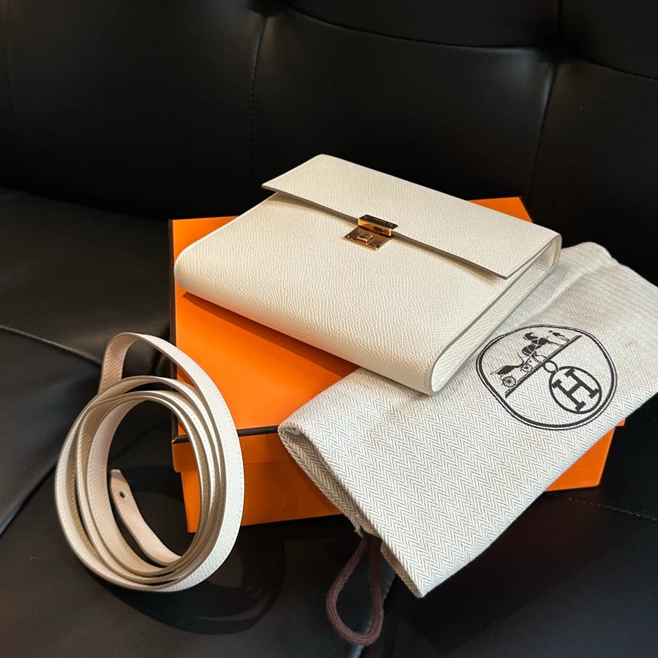Hermes Clic16 Evercolor Leather Shoulder Crossbody White Gold Women Classic