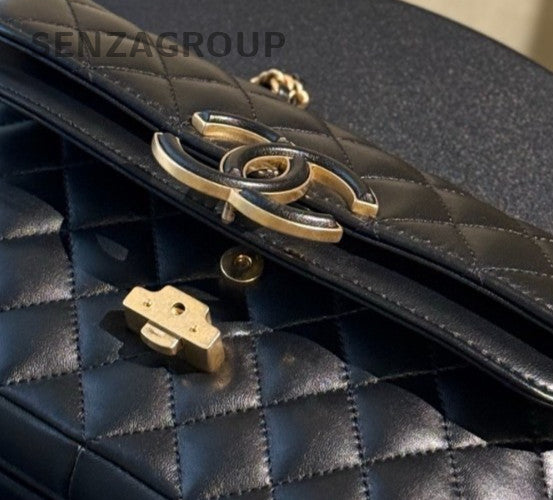 Chanel Egypt Series Classic Flap Chain Shoulder Bag Black Gold Used Women