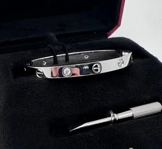 Cartier Love Classic Bracelet 4 Diamonds 18K White Gold Double Screw Bangle