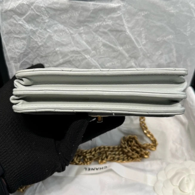 Chanel Woc Chain Lambskin 2Ways Shoulder Crossbody Bag Gray Gold Women D