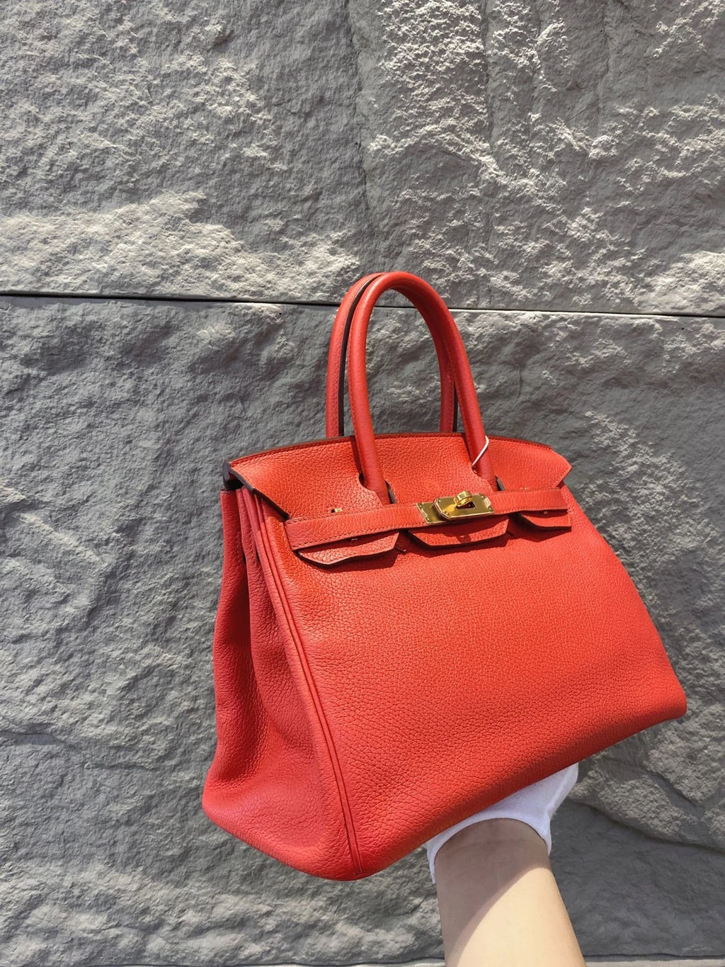 Hermes Birkin 30 Rouge Tomate Togo Leather Gold Hardware Top Handle Bag