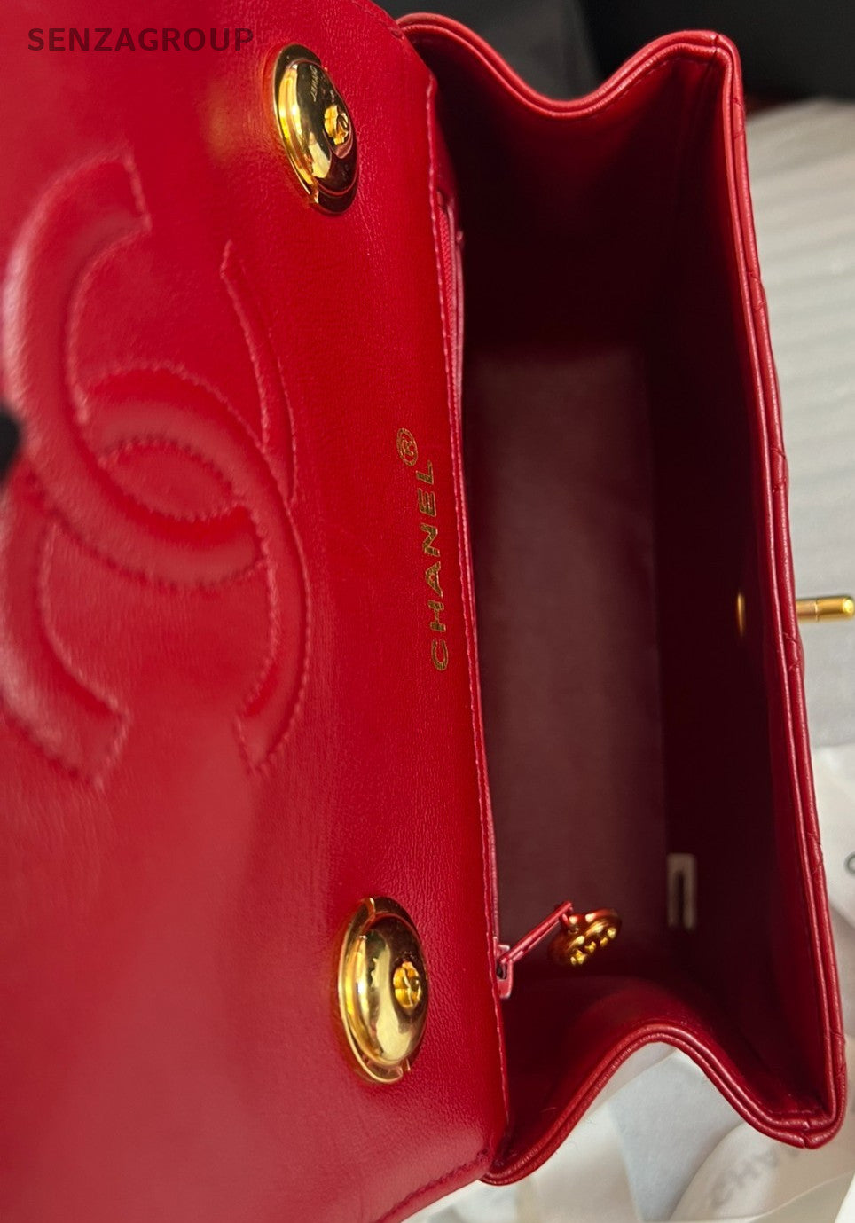 CHANEL Classic Kelly Red gold Top handle handbag