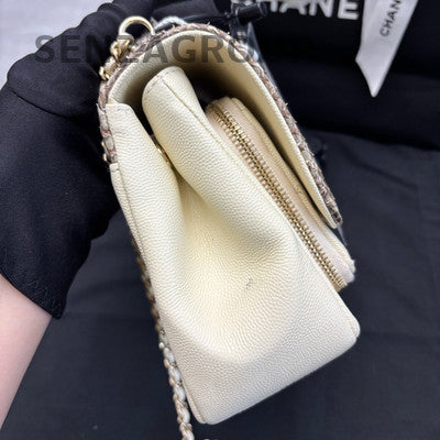 Chanel White Snake Skin Messenger Shoulder Bag Silver Hardware