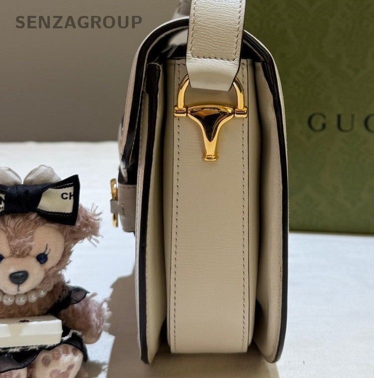 Gucci Saddle Ophidia MM Shoulder Bag Crossbody White Gold Women Classic