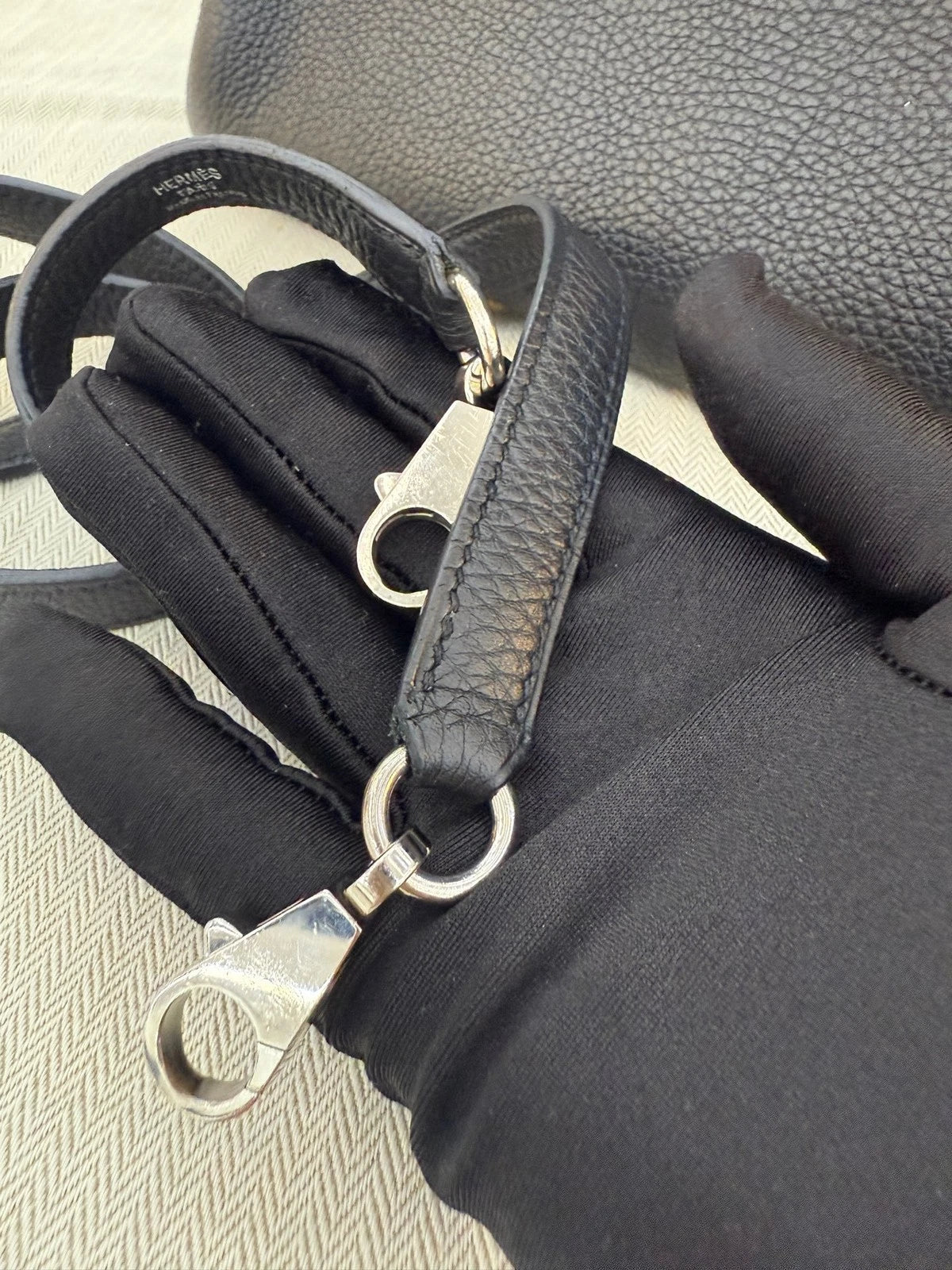 Hermes Kelly32 Black Silver Togo Leather Top Handle Bag For Women