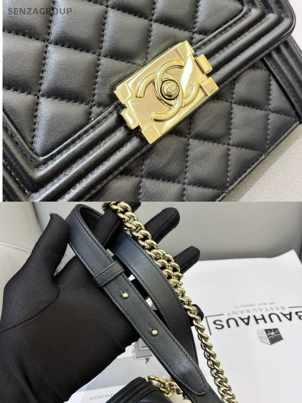 CHANEL Leboy Lambskin Chain Shoulder bag Crossbody Black Gold Women