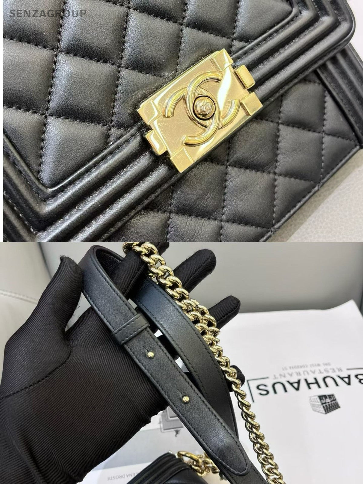 CHANEL Leboy Lambskin Chain Shoulder bag Crossbody Black Gold Women