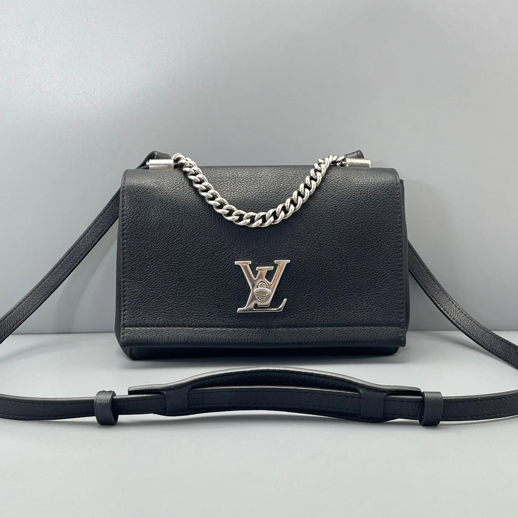 Louis Vuitton Lockme PM Chain Shoulder Crossbody Bag Black Silver Women
