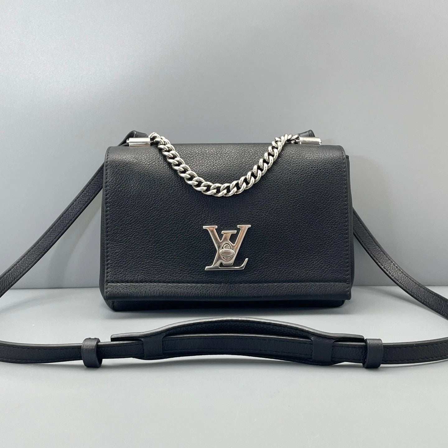 Louis Vuitton Lockme PM Chain Shoulder Crossbody Bag Black Silver Women