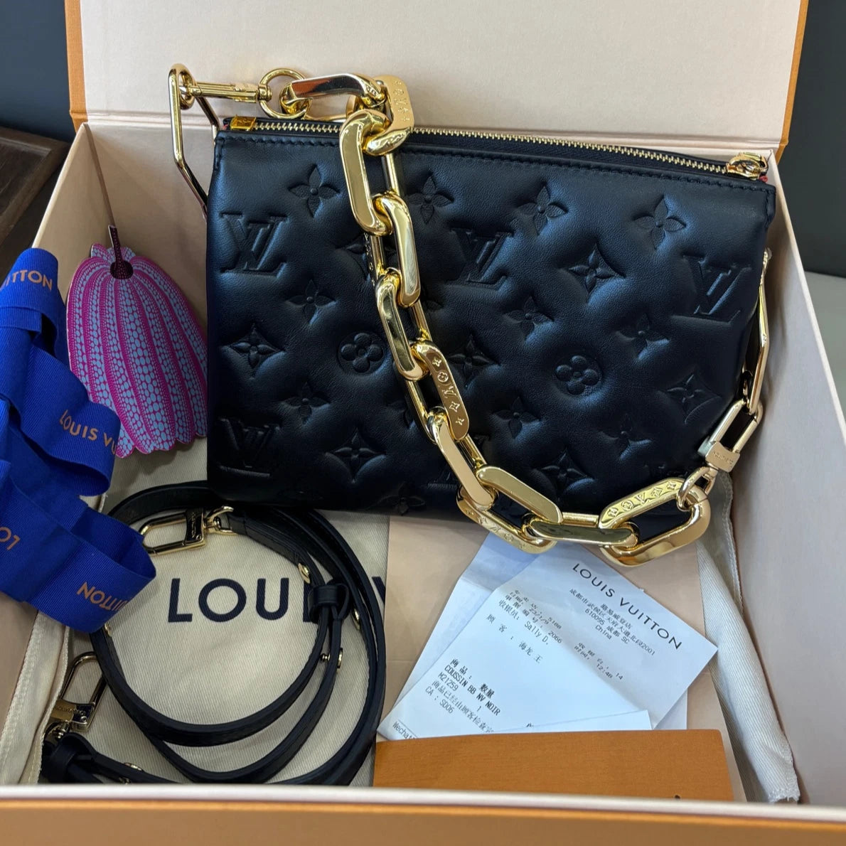 Louis Vuitton Coussin BB Monogram Empreinte Calfskin Chain Black Shoulder Bag