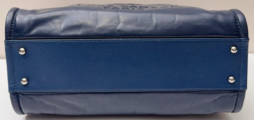 Chanel Cambon Calfskin Chain Shoulder Bag Blue Silver Used Women Classic