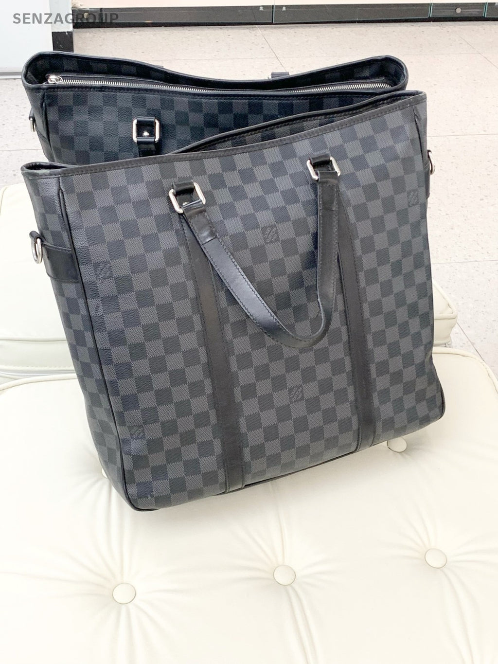 Louis Vuitton Tadao Damier Ebene Top Handle 2way Shoulder Handbag Black Silver