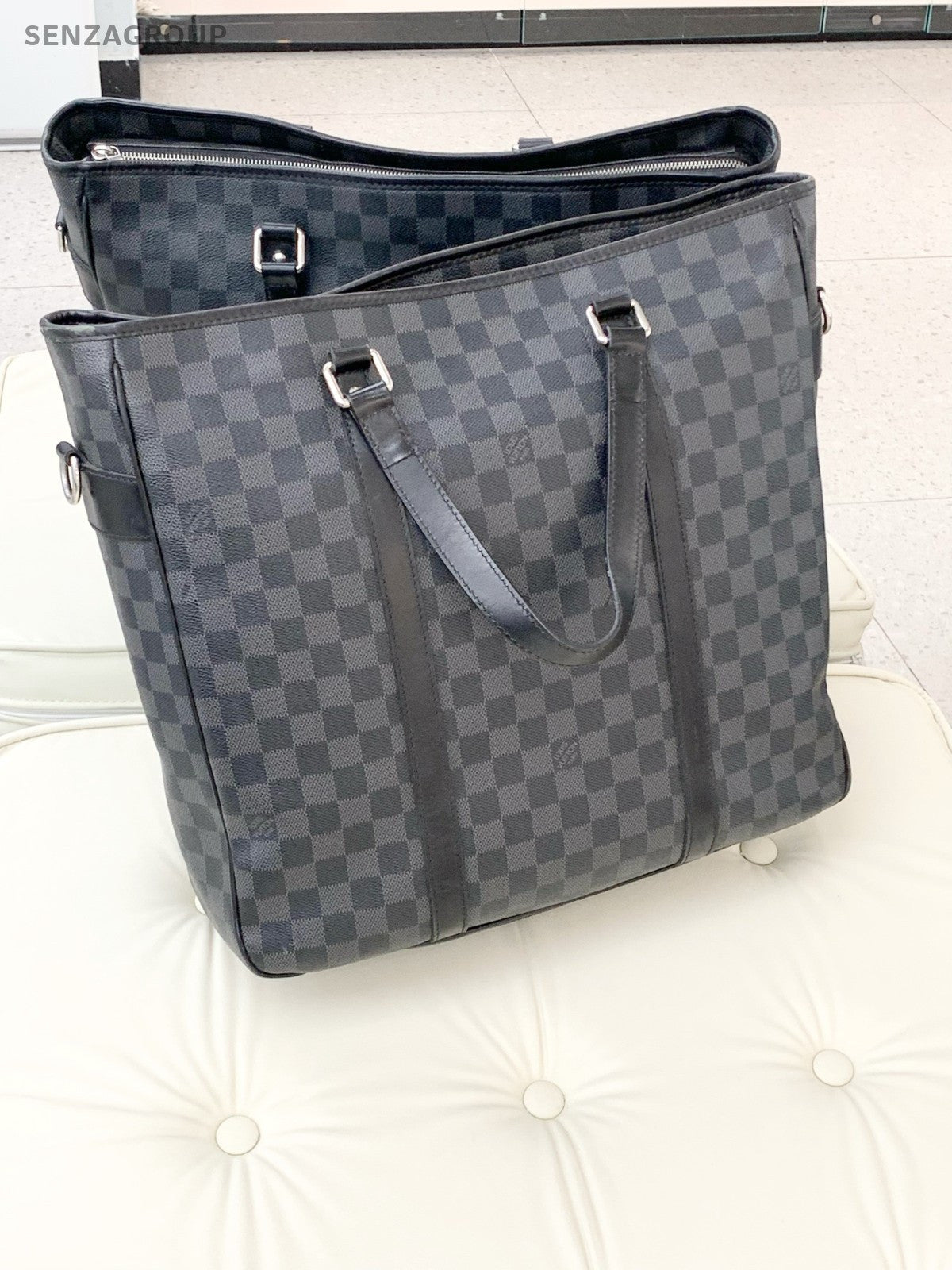 Louis Vuitton Tadao Damier Ebene Top Handle 2way Shoulder Handbag Black Silver