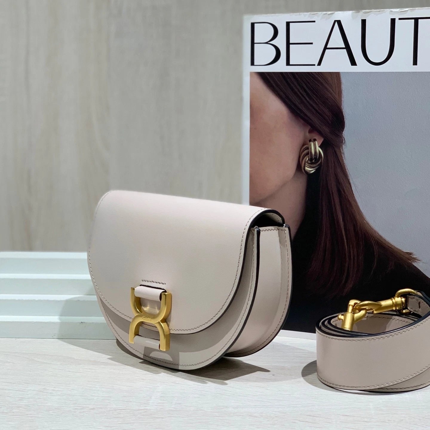 Chloe Marcie Smooth Leather Half Moon Saddle Bag For Women