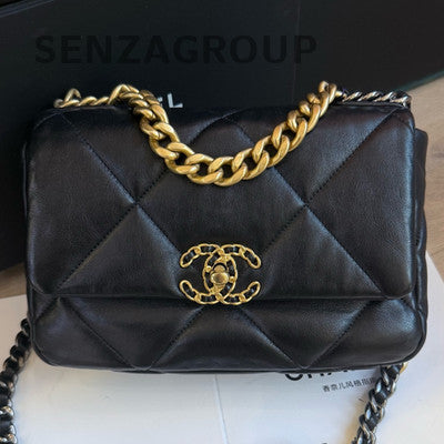Chanel 19 Bag Black Gold Small Quilted Chain Shoulder Crossbody Bag