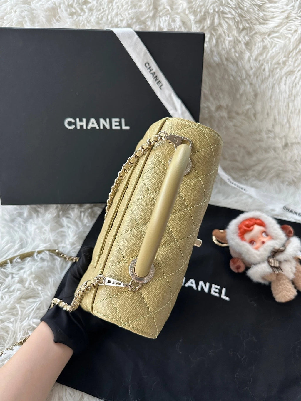 CHANEL Coco Handle Small Green Litchi Leather Top Handle Bag For Women