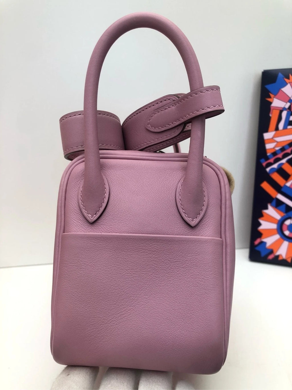 Hermes Mini Lindy Purple Leather Top Handle Bag For Women