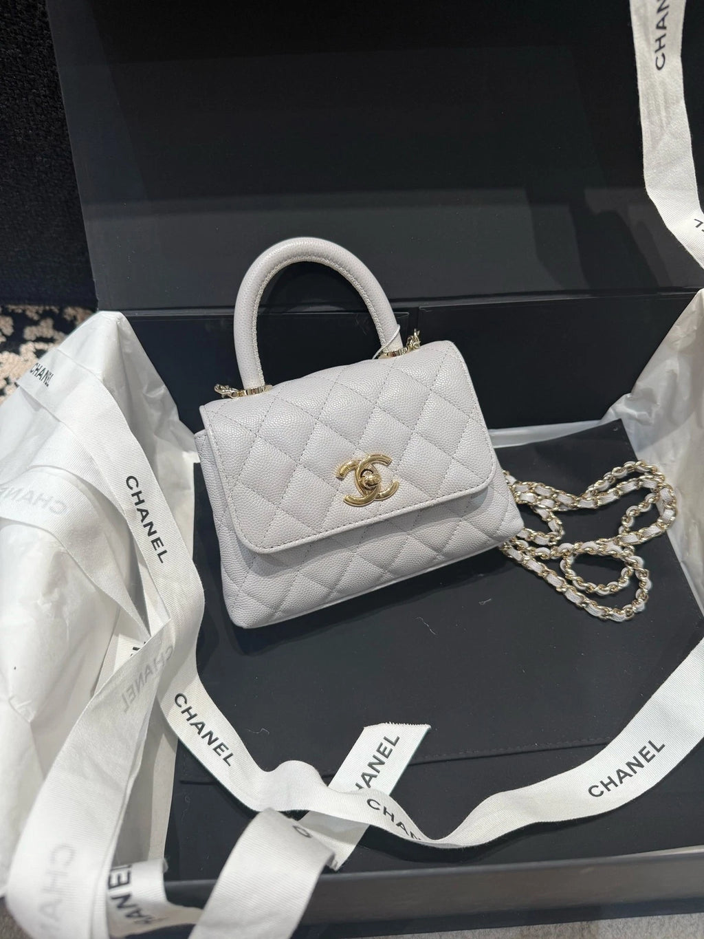 New Chanel Coco Handle Nano Gray Top Handle Bag For Women
