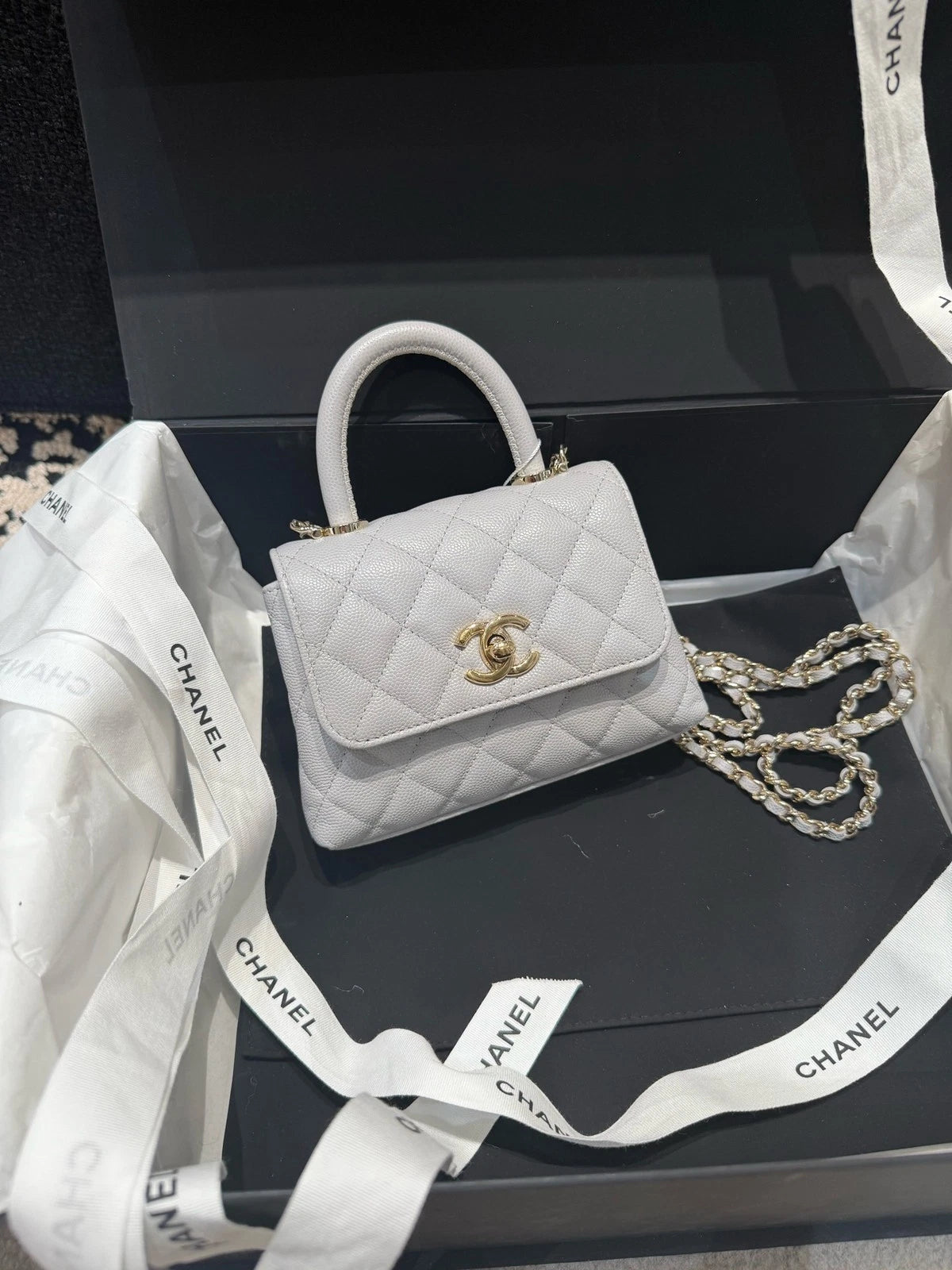 New Chanel Coco Handle Nano Gray Top Handle Bag For Women