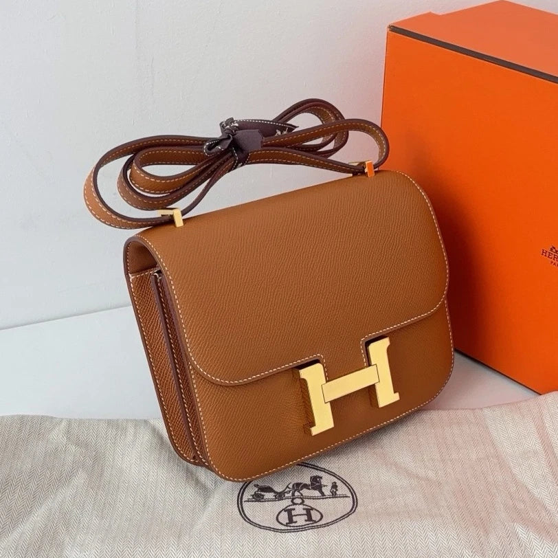 Excellent Hermes Constance19 Epsom Brown Shoulder Bag Crossbody Gold Hardware