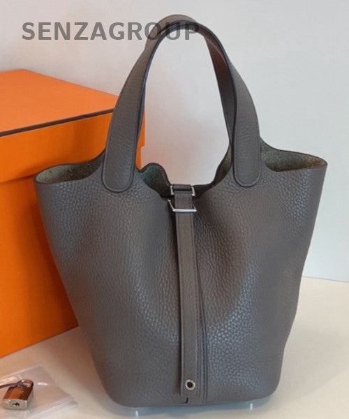 Hermes Picotin18 Lock Silver Hardware Tote Bag Gray Used Women Classic Deisgner