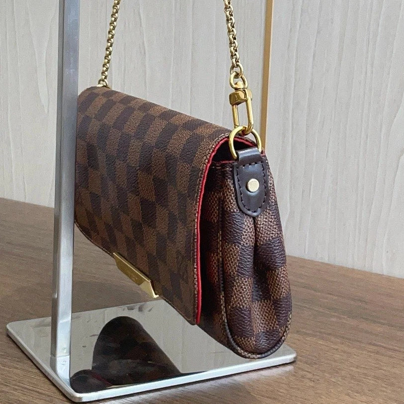 Authentic Louis Vuitton Favorite Damier Ebene Canvas Chain Handbag Crossbody GHW