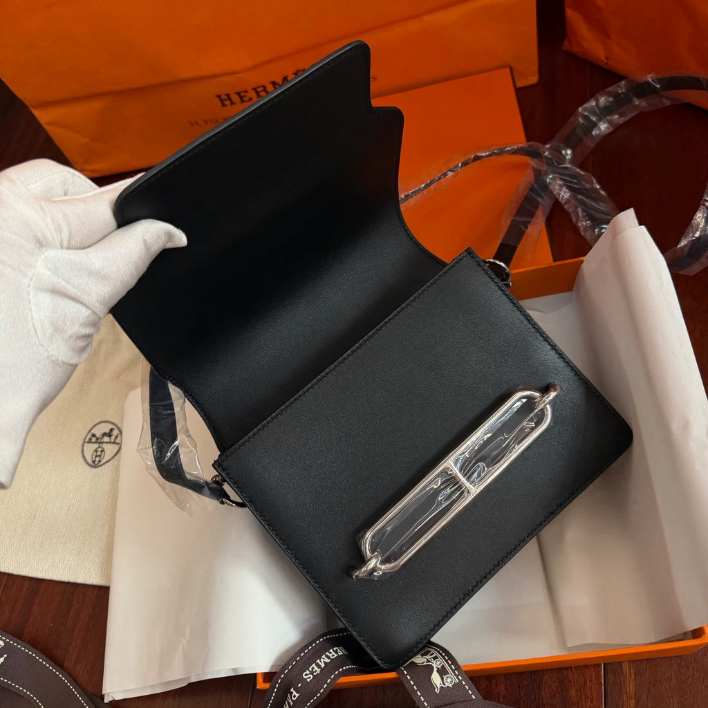 Hermes Roulis Mini Shoulder Bag Black Silver Used Women Classic Fashion