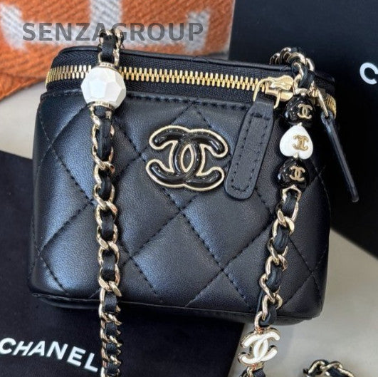 Chanel 23P Mini Chain Box Shoulder Bag Crossbody Black Gold Women Classic