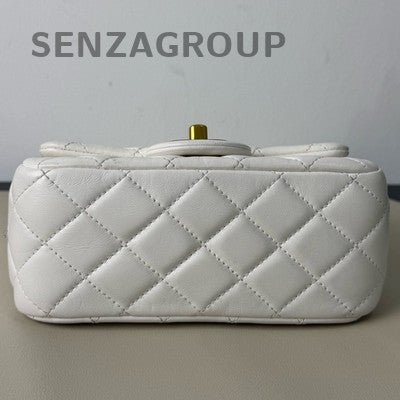Chanel Classic Flap Bag White Gold Lamb Leather Chain Shoulder Crossbody