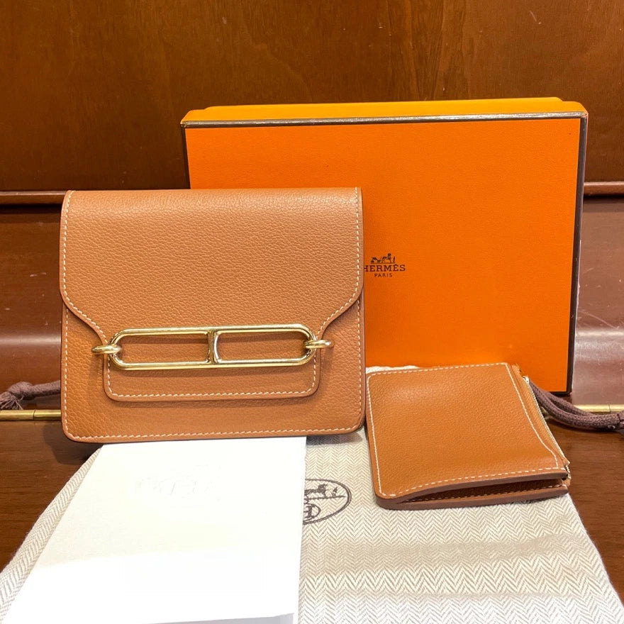 Hermes Roulis Slim Crossbody Evercolor Brown Gold Used Women Classic