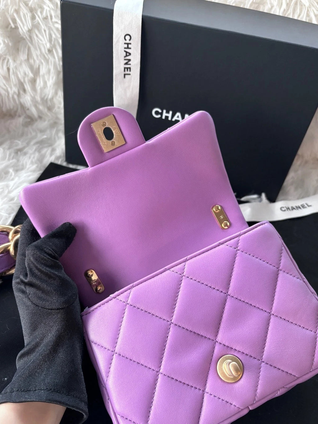 Chanel Purple Lambskin Square Shoulder Handbag for Women