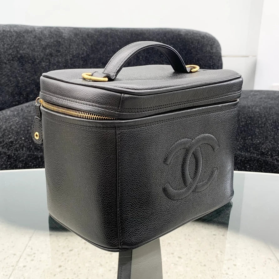 Chanel Vanity Black Shoulder Bag Top Handle Excellent