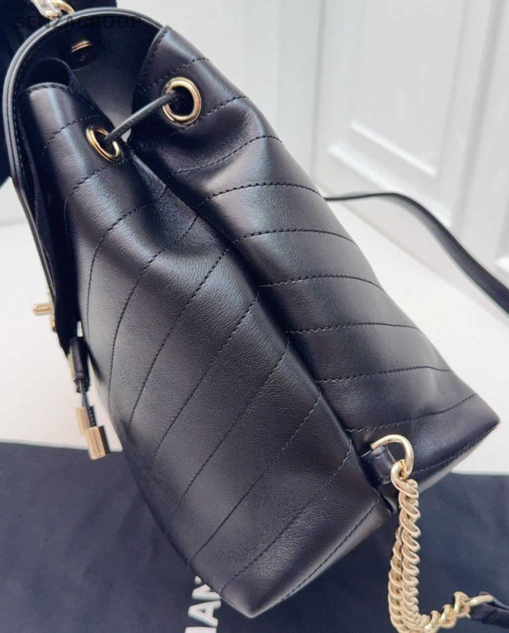 Chanel Calfskin Chain Backpack Black Red Gold Women Classic Vintage