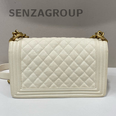 Chanel Le Boy Medium White Gold Calfskin Chain Shoulder Crossbody Bag