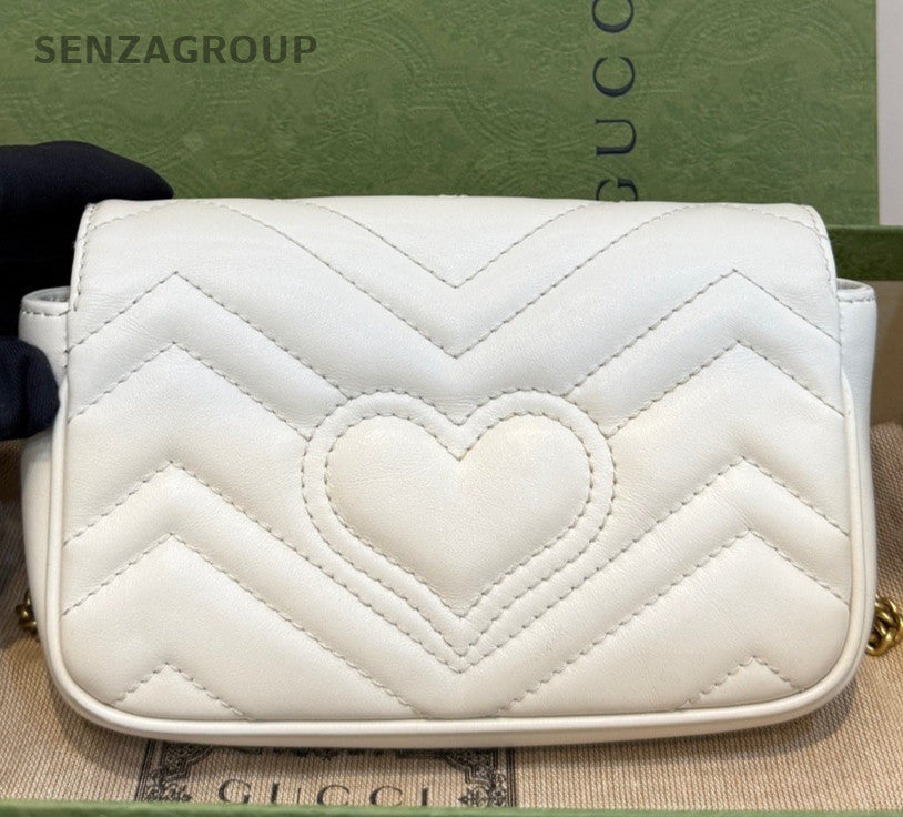 Gucci Marmont Mini Chain Crossbody Shoulder Bag White Gold Women Classic