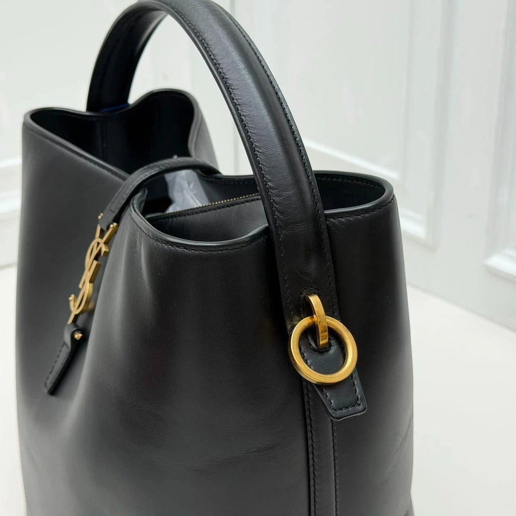 Excellent Saint Laurent LE37 Black Bucket Bag Handbag Crossbody Gold Hardware
