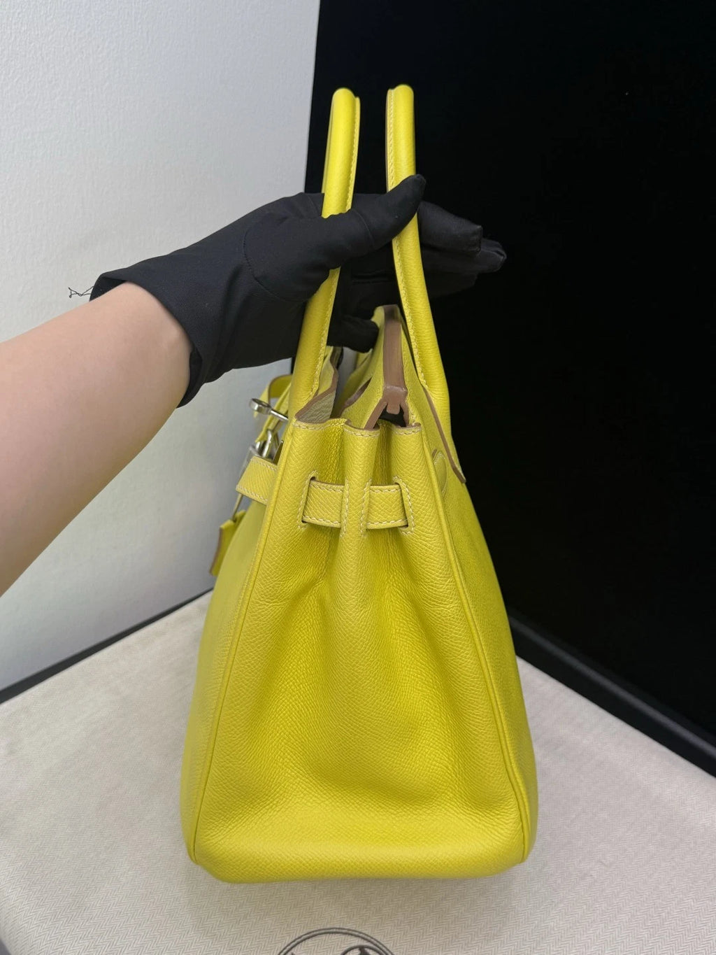 Hermes Birkin30 Epsom Leather Lemon Yellow Silver Hardware Tote Handbag