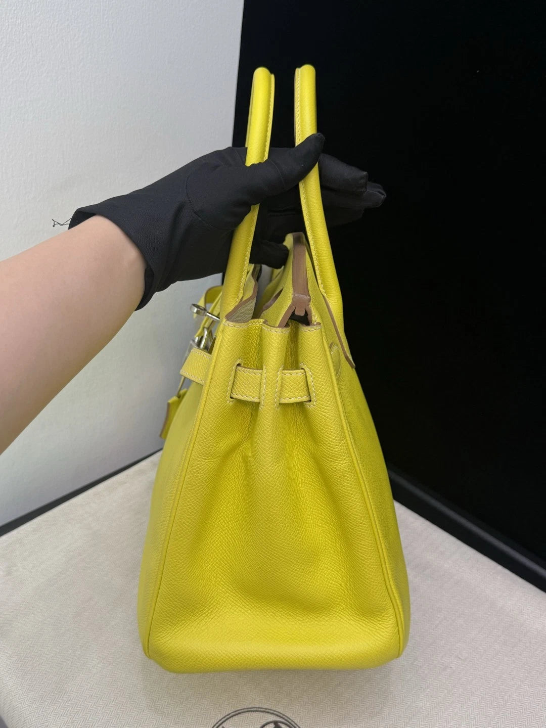 Hermes Birkin30 Epsom Leather Lemon Yellow Silver Hardware Tote Handbag