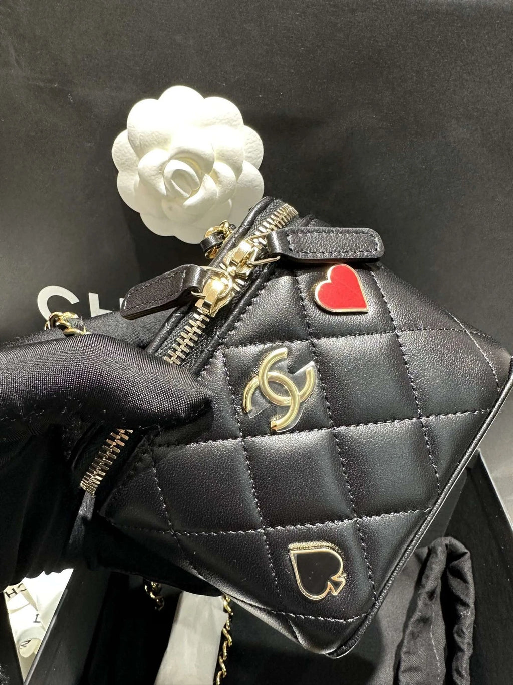 CHANEL Black Gold Mini Box Crossbody Bag For Women